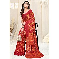 MIRCHI FASHION Womens Chiffon Floral Printed Saree with Blouse Piece (40705-Red, Yellow)