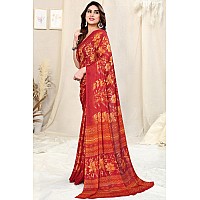 MIRCHI FASHION Womens Chiffon Floral Printed Saree with Blouse Piece (40705-Red, Yellow)