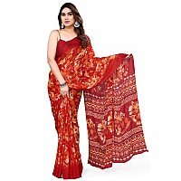 MIRCHI FASHION Womens Chiffon Floral Printed Saree with Blouse Piece (40702-Red)