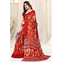 MIRCHI FASHION Womens Chiffon Floral Printed Saree with Blouse Piece (40702-Red)