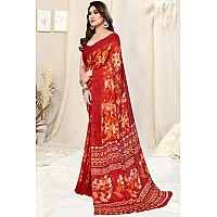 MIRCHI FASHION Womens Chiffon Floral Printed Saree with Blouse Piece (40702-Red)