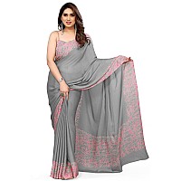 MIRCHI FASHION Womens Chiffon Abstract Printed Saree with Blouse Piece 40824Grey