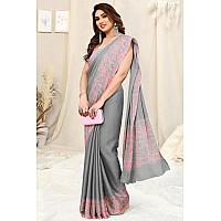 MIRCHI FASHION Womens Chiffon Abstract Printed Saree with Blouse Piece 40824Grey