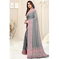 MIRCHI FASHION Womens Chiffon Abstract Printed Saree with Blouse Piece 40824Grey