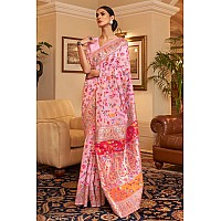 SGF11 Womens Kanjivaram Pure Soft Silk Handloom Saree Pure Golden Zari With Blouse Piece Pink1