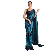 Satrani Womens Georgette Printed Ready To Wear Saree with Unstitched Blouse Piece 3374S362NABlue Dark Blue Navy Blue3