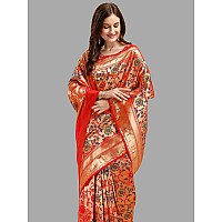 Jaanvi fashion Womens Paithani Silk Saree With Zari Work Blouse Piece Red purple