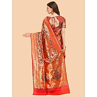 Jaanvi fashion Womens Paithani Silk Saree With Zari Work Blouse Piece Red purple