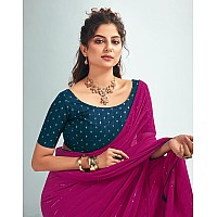 SIRIL Womens Georgette Sequence Work Saree With Unstitched Blouse Piece 3475S706Rani Pink