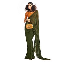 SIRIL Womens Georgette Sequence Work Saree With Unstitched Blouse Piece 3475S701Mehndi Green