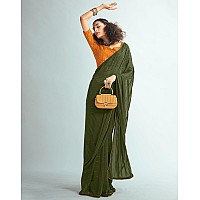 SIRIL Womens Georgette Sequence Work Saree With Unstitched Blouse Piece 3475S701Mehndi Green