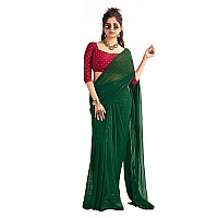 SIRIL Womens Georgette Sequence Work Saree With Unstitched Blouse Piece 3475S704Dark Green