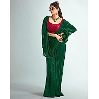 SIRIL Womens Georgette Sequence Work Saree With Unstitched Blouse Piece 3475S704Dark Green