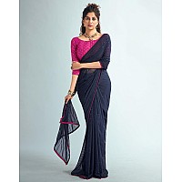 SIRIL Womens Georgette Sequence Work Saree With Unstitched Blouse Piece 3475S708Navy Blue