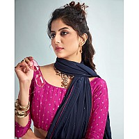 SIRIL Womens Georgette Sequence Work Saree With Unstitched Blouse Piece 3475S708Navy Blue