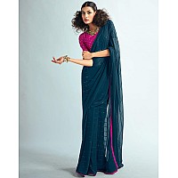 SIRIL Womens Georgette Sequence Work Saree With Unstitched Blouse Piece 3475S705Teal Blue