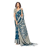 Womanista Womens Woven Design Art Silk Ready to Wear Saree (TI4124_Teal)