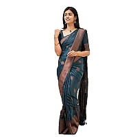 Twixxle Womens Woven Kanjivaram Pattu Silk Saree With Blouse Piece Soft Finish Banarasi Silk Saree (Morpich)