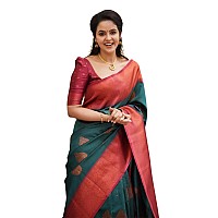 Twixxle Womens Kanjivaram Banarasi Silk Saree With Unstitched Blouse Piece (Rama 2)