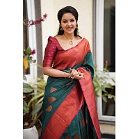 Twixxle Womens Kanjivaram Banarasi Silk Saree With Unstitched Blouse Piece (Rama 2)