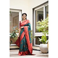 Twixxle Womens Kanjivaram Banarasi Silk Saree With Unstitched Blouse Piece (Rama 2)