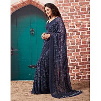 SIRIL Womens Georgette Geometric Printed Saree With Unstitched Blouse Piece 3448S1083Dark Blue