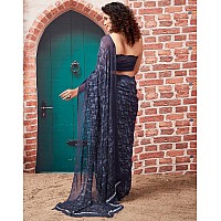 SIRIL Womens Georgette Geometric Printed Saree With Unstitched Blouse Piece 3448S1083Dark Blue