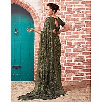 SIRIL Womens Georgette Geometric Printed Saree With Unstitched Blouse Piece 3448S1084Dark Green