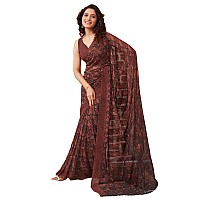 SIRIL Womens Georgette Geometric Printed Saree With Unstitched Blouse Piece 3448S1082Brown