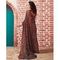 SIRIL Womens Georgette Geometric Printed Saree With Unstitched Blouse Piece 3448S1082Brown