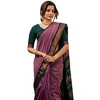 SGF11 Womens Kanjivaram Soft Lichi Silk Saree With Blouse Piece Light Purple Green