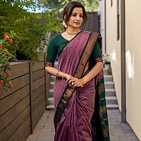 SGF11 Womens Kanjivaram Soft Lichi Silk Saree With Blouse Piece Light Purple Green