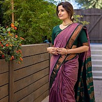 SGF11 Womens Kanjivaram Soft Lichi Silk Saree With Blouse Piece Light Purple Green