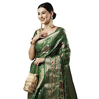 AKHILAM Womens Organza Ethnic Motif Woven Design Saree With Unstitched Blouse Piece(Teal green_YARYA112E_HS)