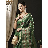 AKHILAM Womens Organza Ethnic Motif Woven Design Saree With Unstitched Blouse Piece(Teal green_YARYA112E_HS)