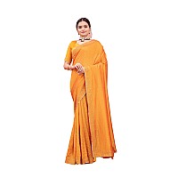 SWADESI STUFF Vichitra Silk Saree with Banglory Silk Blouse Stunning Crystal Fix Embellishments LATEST Wear for Women Yello