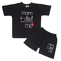 Momdad Smile D7 Text Printed Cotton Baby Black Clothing Setstshirtshorts 3 Different Designs Boysgirls Born Baby To 6 Y