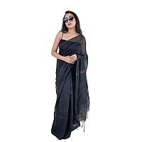 Sareekatha Womens Pure Cotton Saree for women with Blouse. (Black)