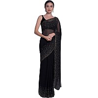 SWADESI STUFF Georgette Saree with Banglory Silk Blouse Stunning Crystal Fix Embellishments Indian Ethnic Wear for Women Bl