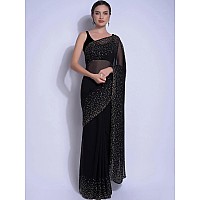 SWADESI STUFF Georgette Saree with Banglory Silk Blouse Stunning Crystal Fix Embellishments Indian Ethnic Wear for Women Bl