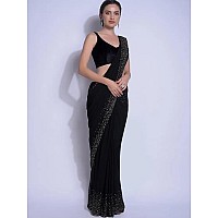 SWADESI STUFF Georgette Saree with Banglory Silk Blouse Stunning Crystal Fix Embellishments Indian Ethnic Wear for Women Bl