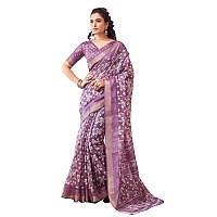 SIRIL Womens Cotton Printed Zari Stripe Saree With Unstitched Blouse Piece 3512S1152Lavender