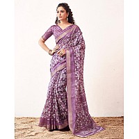 SIRIL Womens Cotton Printed Zari Stripe Saree With Unstitched Blouse Piece 3512S1152Lavender