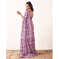 SIRIL Womens Cotton Printed Zari Stripe Saree With Unstitched Blouse Piece 3512S1152Lavender