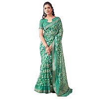 SIRIL Womens Cotton Printed Zari Stripe Saree With Unstitched Blouse Piece 3512S1153Green