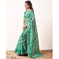 SIRIL Womens Cotton Printed Zari Stripe Saree With Unstitched Blouse Piece 3512S1153Green