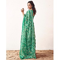 SIRIL Womens Cotton Printed Zari Stripe Saree With Unstitched Blouse Piece 3512S1153Green