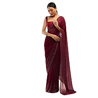 SWADESI STUFF Georgette Saree with Banglory Silk Blouse Stunning Crystal Fix Embellishments Indian Ethnic Wear for Women Ma