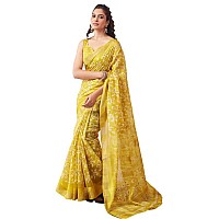 SIRIL Womens Cotton Printed Zari Stripe Saree With Unstitched Blouse Piece 3512S1154Yellow