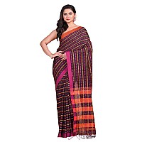 T.J. SAREES Khadi Cotton Fish Motive Sarees for Women Traditional Bengali Sarees for Women Authentic Handloom Sarees for Women, Elegant Indian Wear (Black, Pack Of 1)